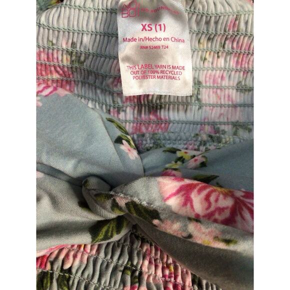 No Boundaries Juniors’ Smocked Waist Dress XS (1) Floral Print Twist Front New - Picture 5 of 8